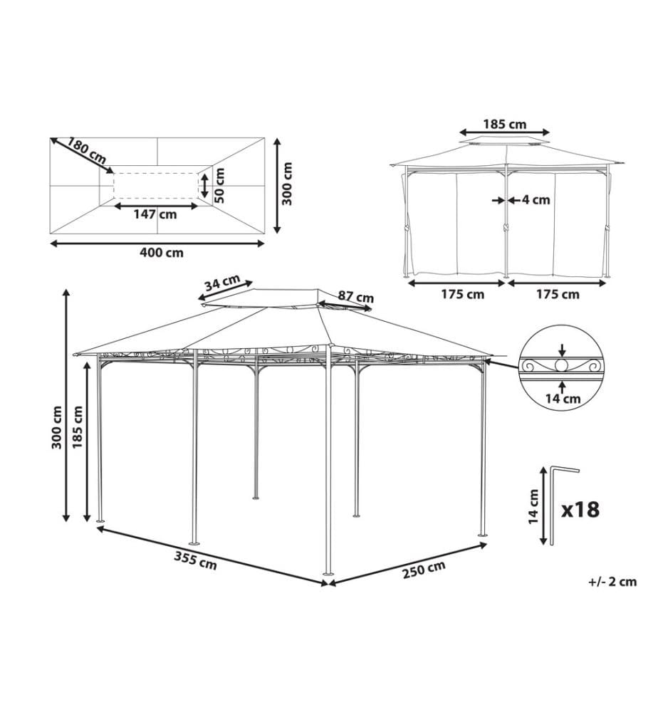Pavillon COLOS Metall 400 cm 300 cm Beige