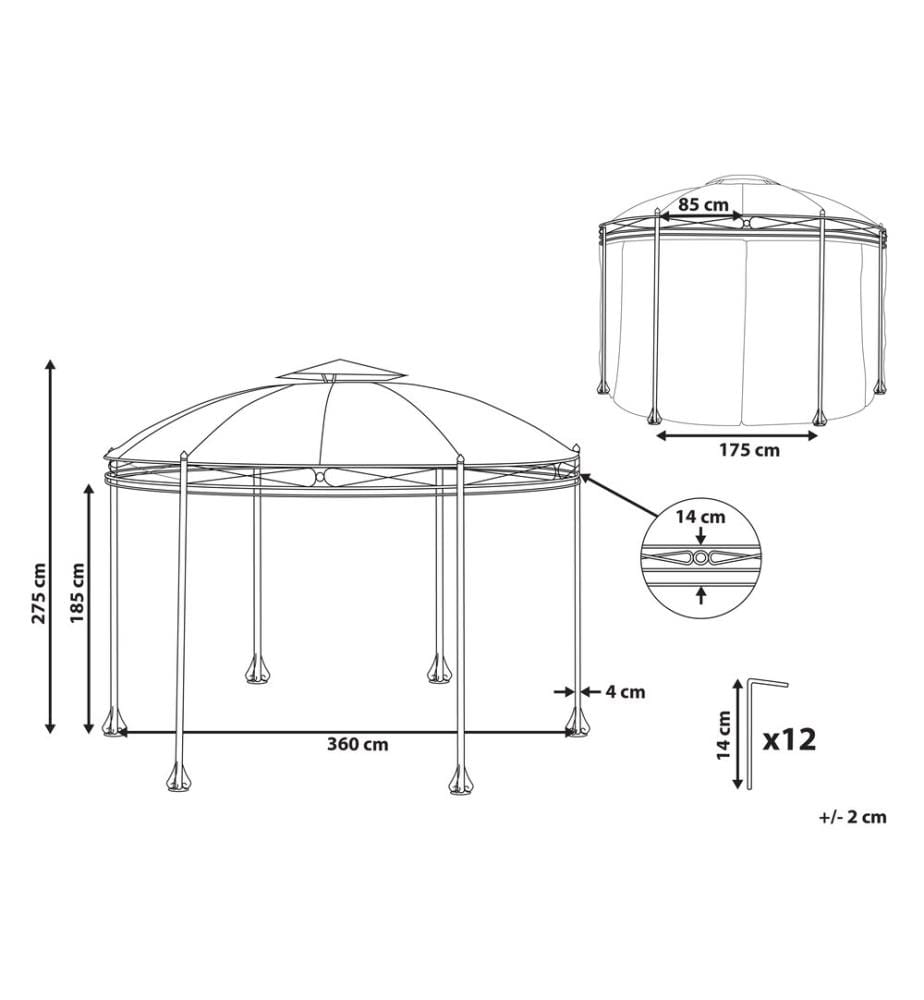 Pavillon SAFARA Metall 368 cm 368 cm Graphitgrau