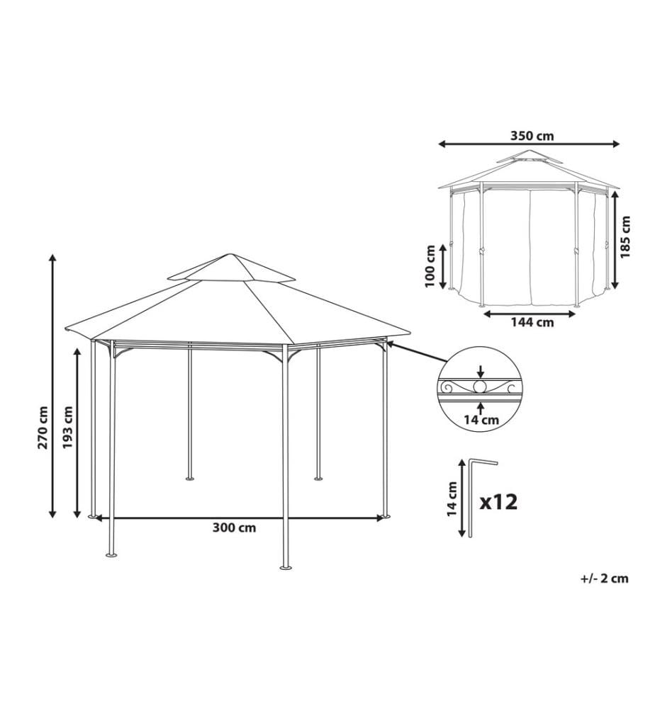 Pavillon PORTEL Metall 350 cm 350 cm Graphitgrau