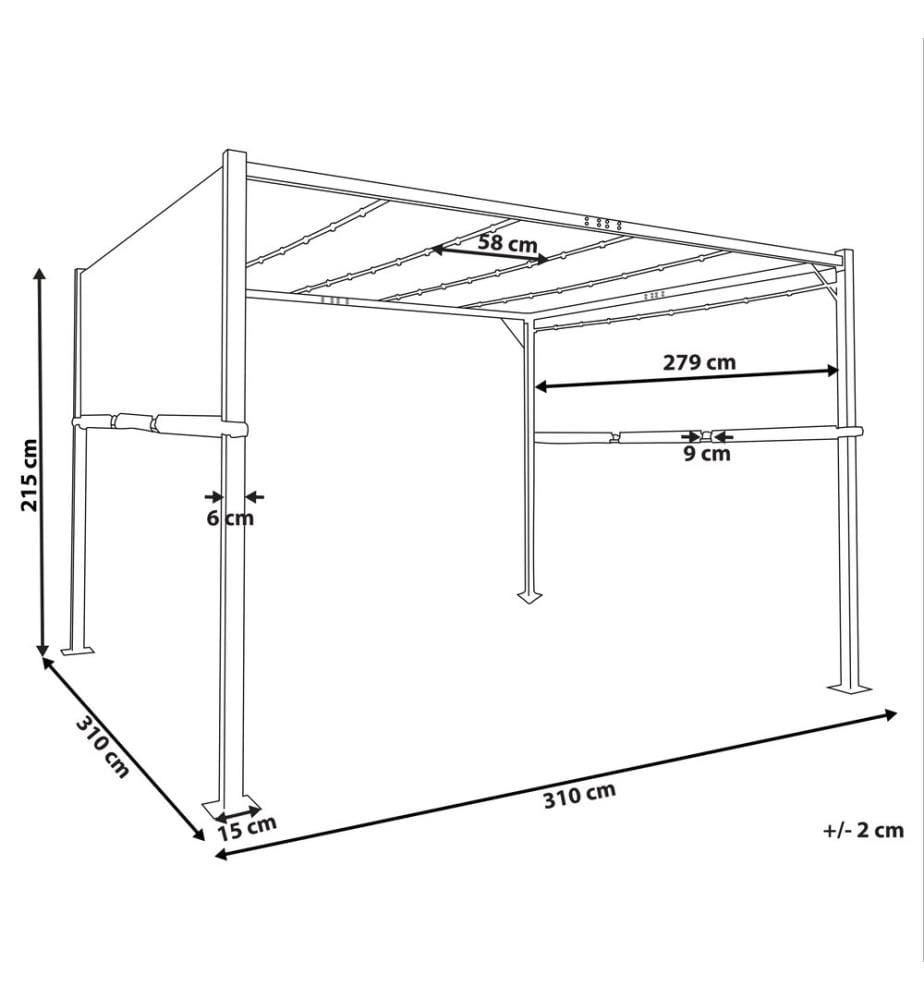 Pavillon LED PARGA Metall 310 cm 310 cm Dunkelgrau