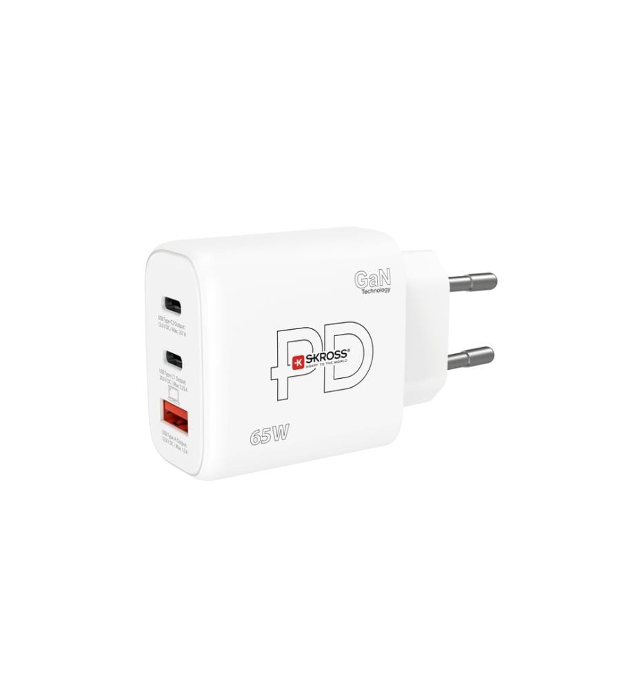 SKROSS - USB-Wandladegerät GaN EU, 2x USB-C, 1x USB-A, 65 W, Weiss