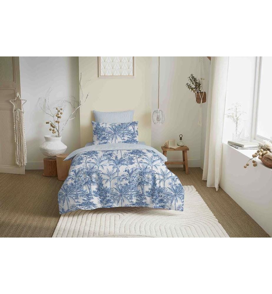 Bettdeckenbezug 140 x 200 cm und Spannbettlaken 90 x 190 cm - Adama Azur