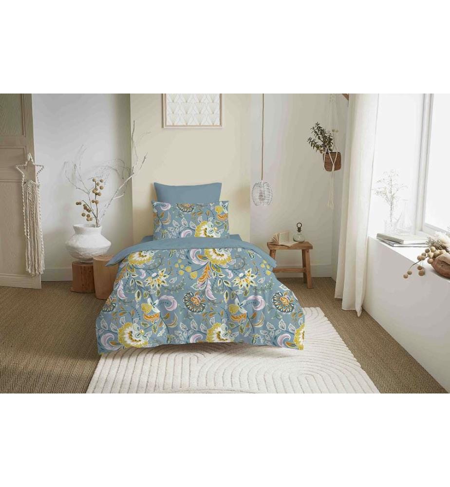 Bettdeckenbezug 140 x 200 cm und Spannbettlaken 90 x 190 cm - Bergamotte Türkis