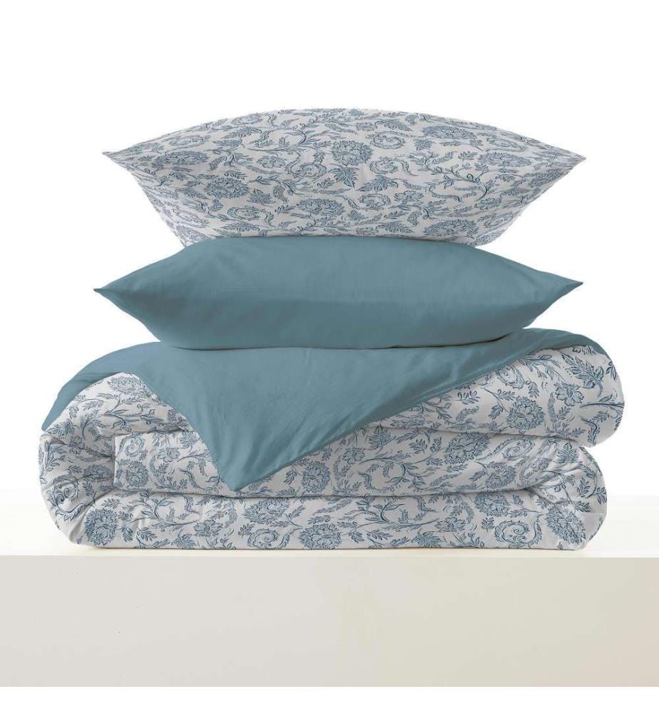 Bettdeckenbezug 140 x 200 cm und Spannbettlaken 90 x 190 cm - Salma Blau