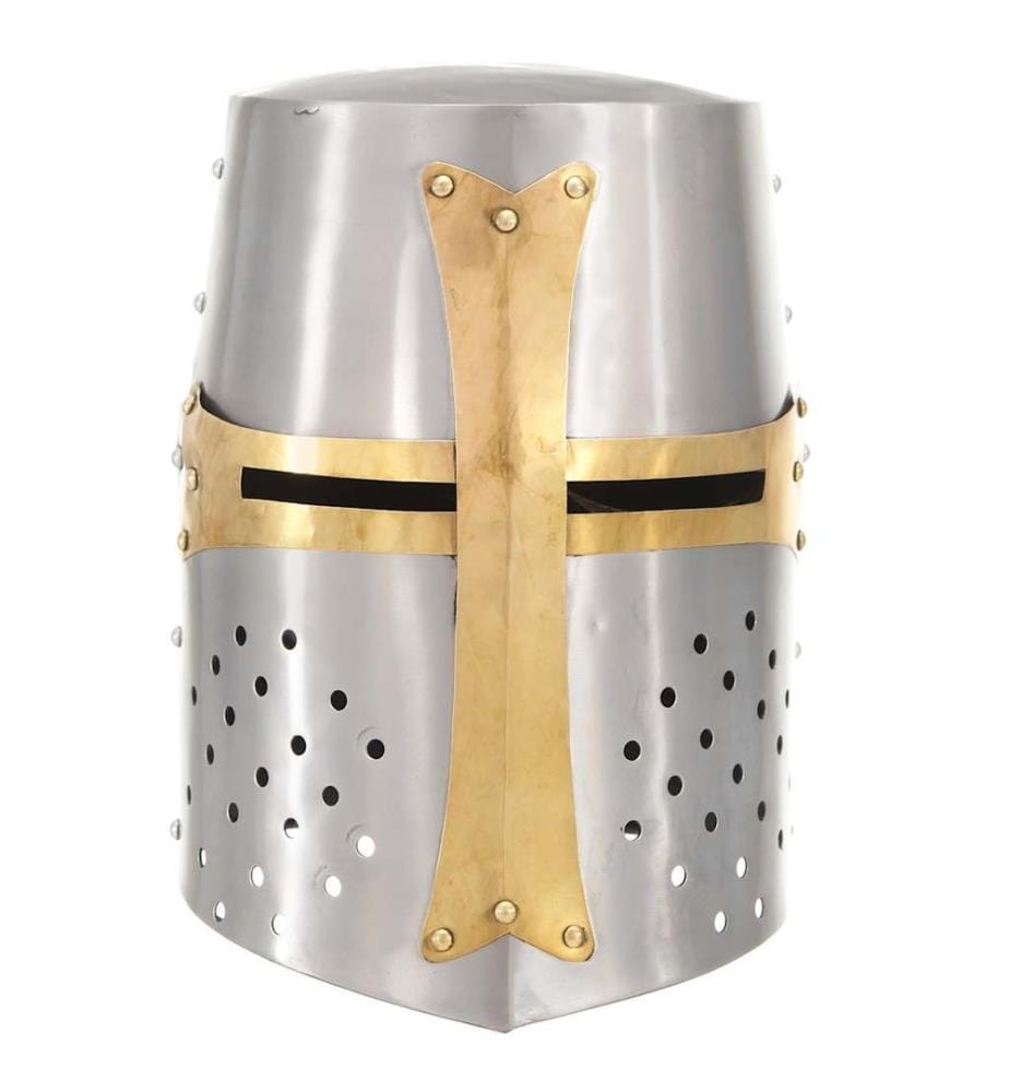 Mittelalterlicher Kreuzritter-Helm Antik Replik LARP Silbern Stahl