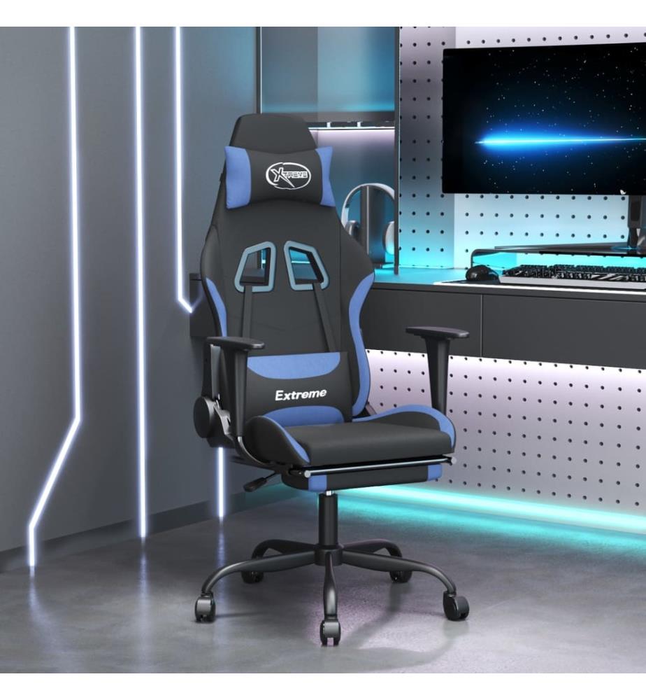 Chaise de jeu avec repose-pied Noir et bleu Tissu