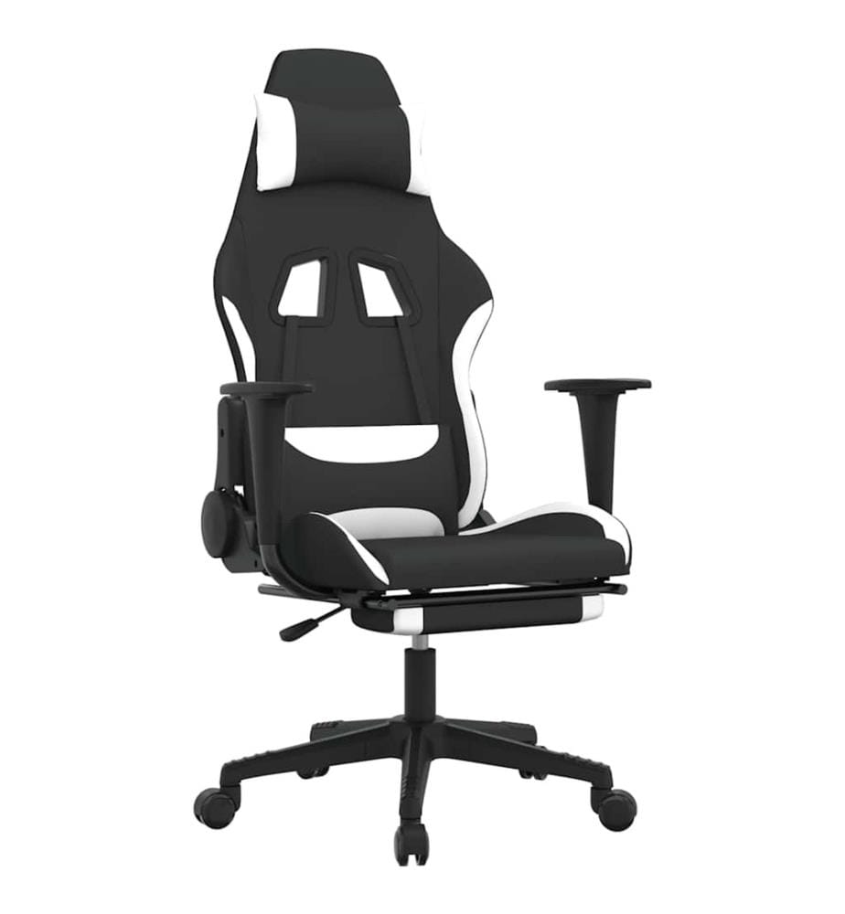 Chaise de jeu de massage avec repose-pied Noir et blanc Tissu