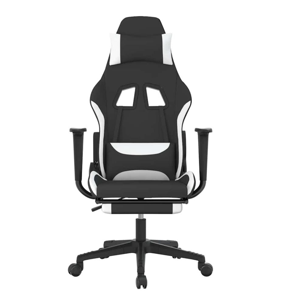 Chaise de jeu de massage avec repose-pied Noir et blanc Tissu