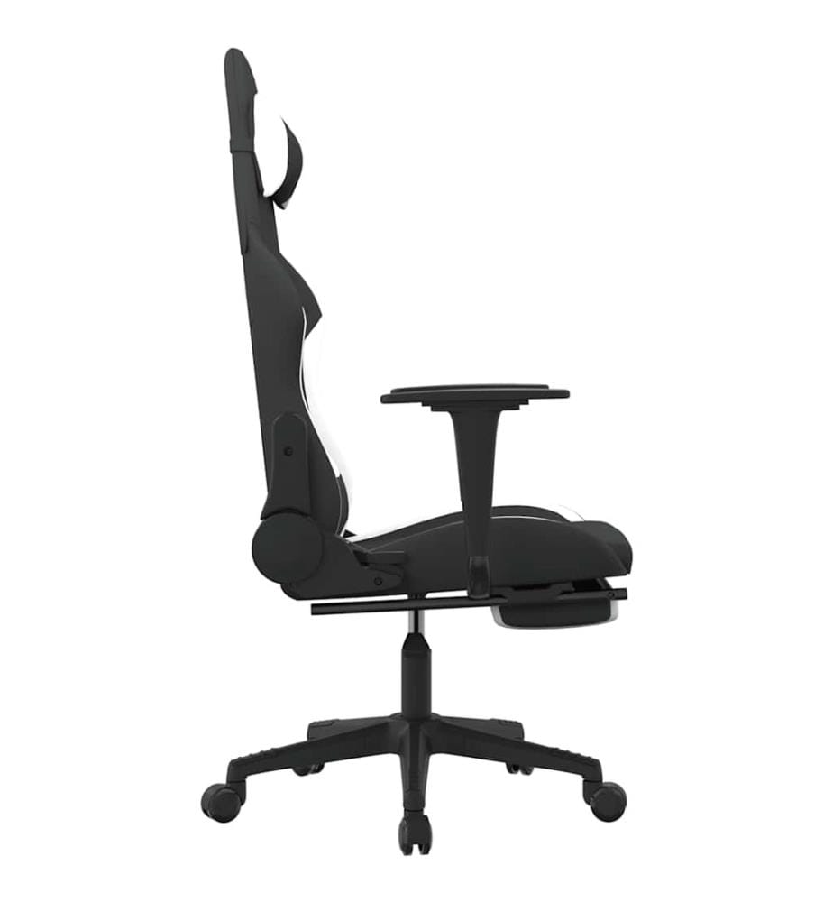 Chaise de jeu de massage avec repose-pied Noir et blanc Tissu