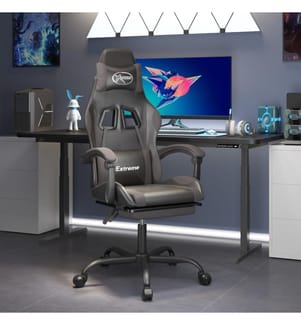 Chaise de jeu pivotante et repose-pied Noir et gris Similicuir
