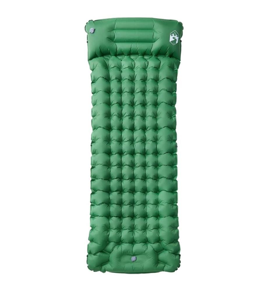 Matelas de camping autogonflant avec oreiller 1 personne vert