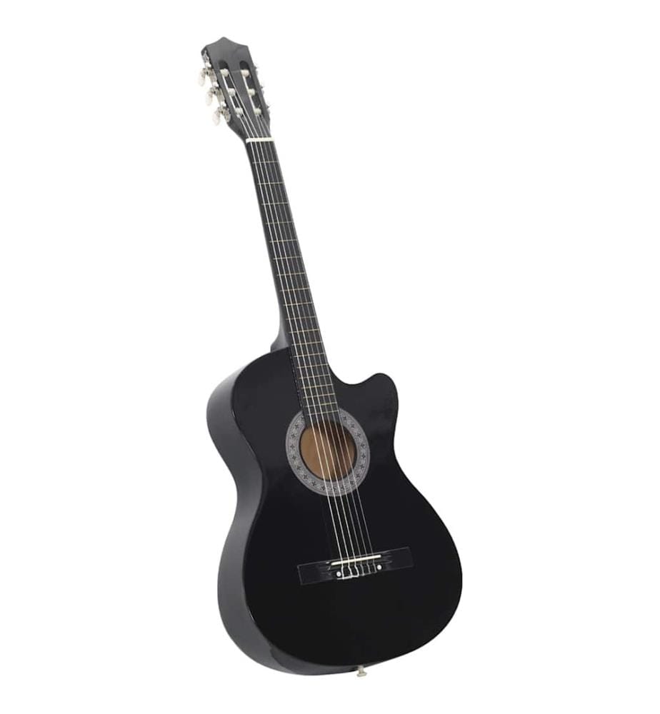 12-tlg Westerngitarre Set mit 6 Saiten Schwarz 38"