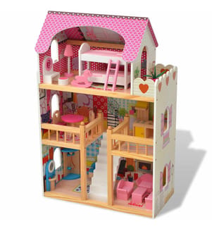 3-Stöckiges Puppenhaus Holz 60 x 30 x 90 cm