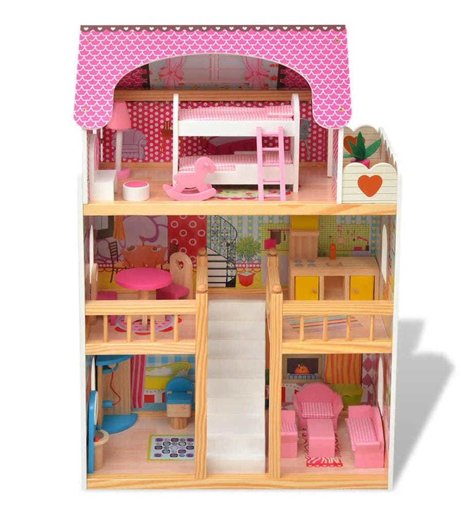 3-Stöckiges Puppenhaus Holz 60 x 30 x 90 cm