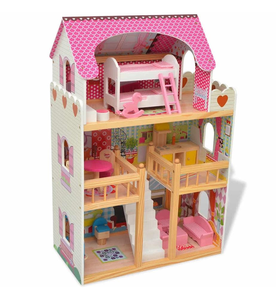 3-Stöckiges Puppenhaus Holz 60 x 30 x 90 cm
