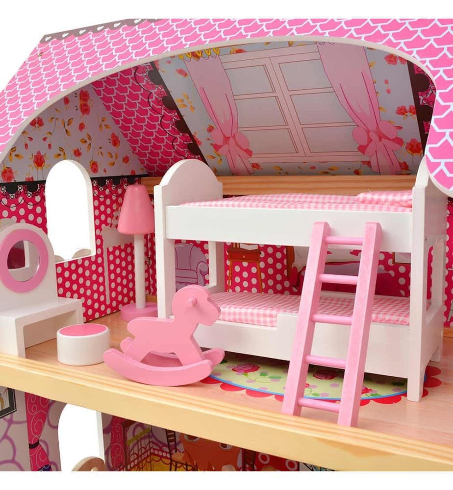 3-Stöckiges Puppenhaus Holz 60 x 30 x 90 cm