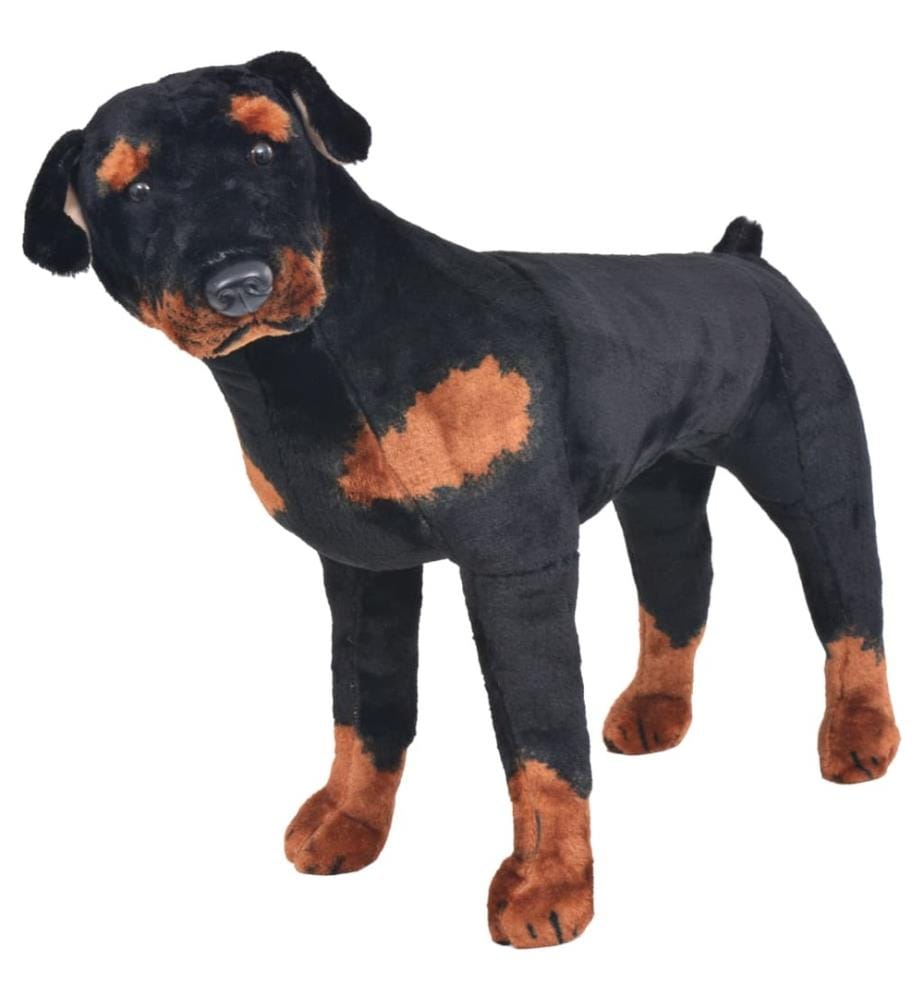 Plüschtier Hund Rottweiler Stehend Plüsch Schwarz und Braun XXL