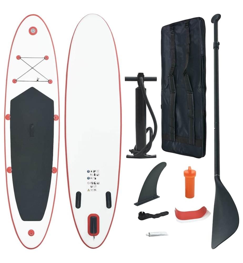 Stand Up Paddle Surfboard SUP Aufblasbar Rot und Weiss
