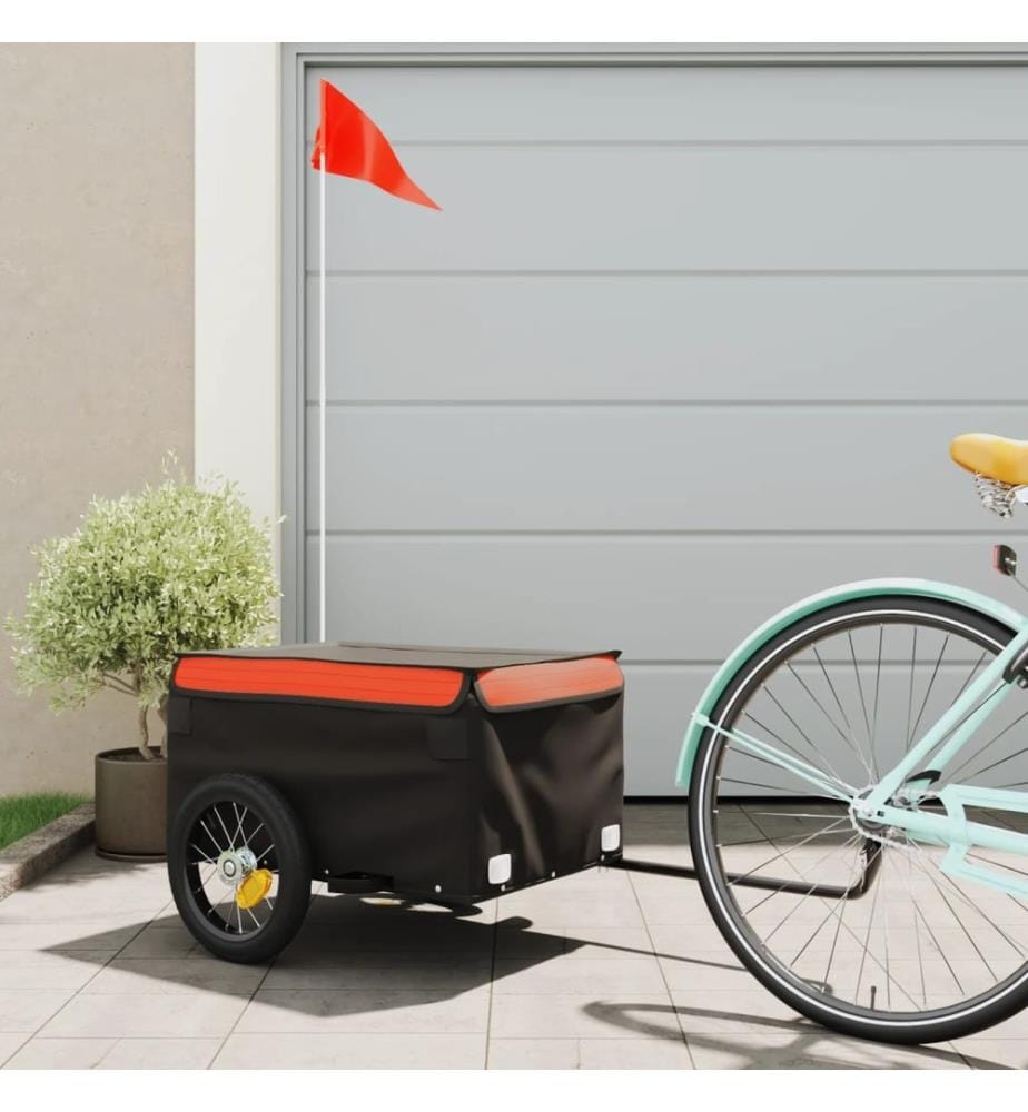 Remorque de vélo noir et orange 30 kg fer