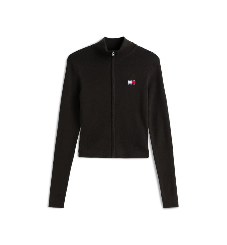Zipped cardigan with stand-up collar - Black