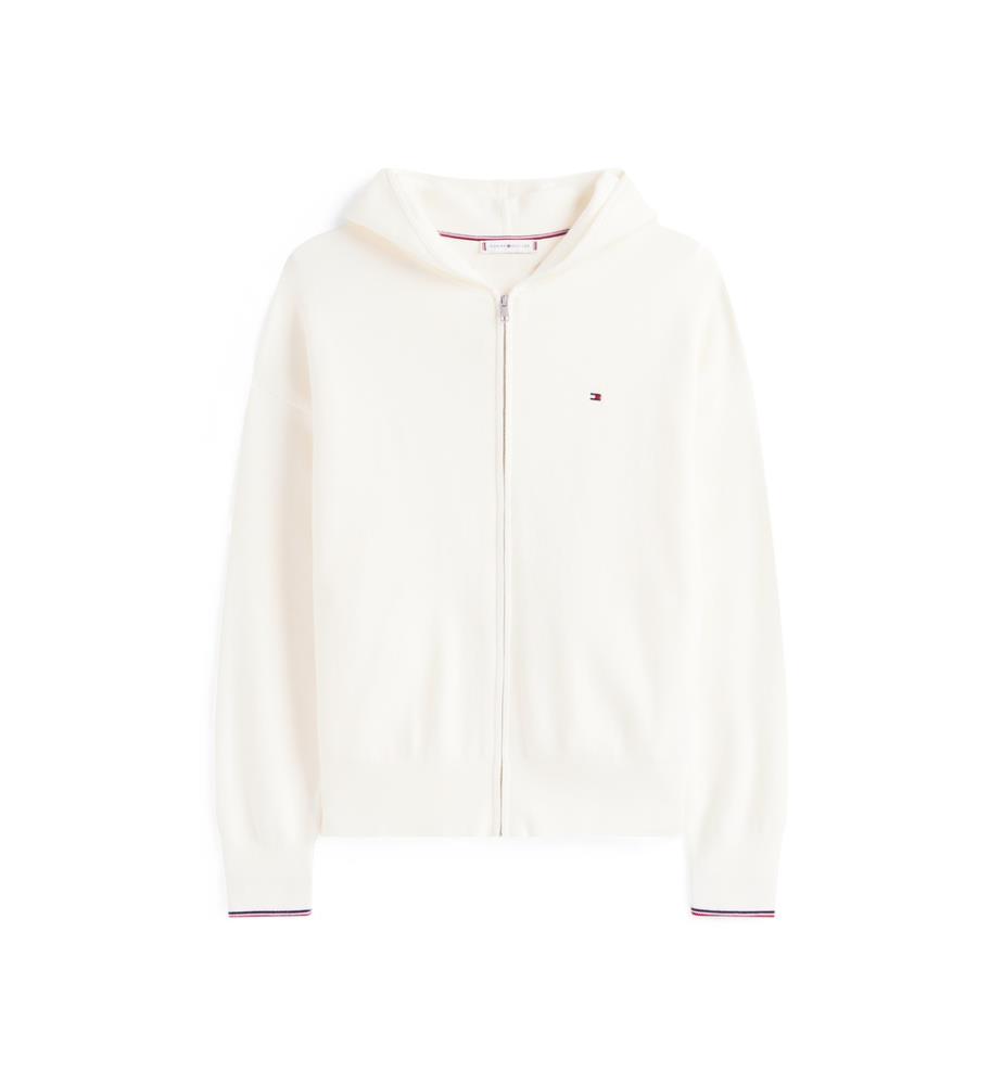 Zip-up hooded cardigan in jersey - White