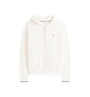 Zip-up hooded cardigan in jersey - White