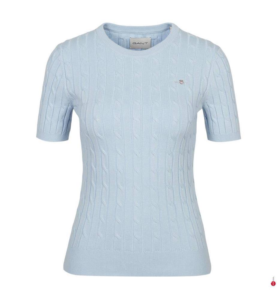 T-Shirt Stretch Cotton Cable C-Neck - Fresh Blue