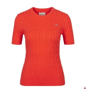 T-Shirt Stretch Cotton Cable C-Neck - Orange Red