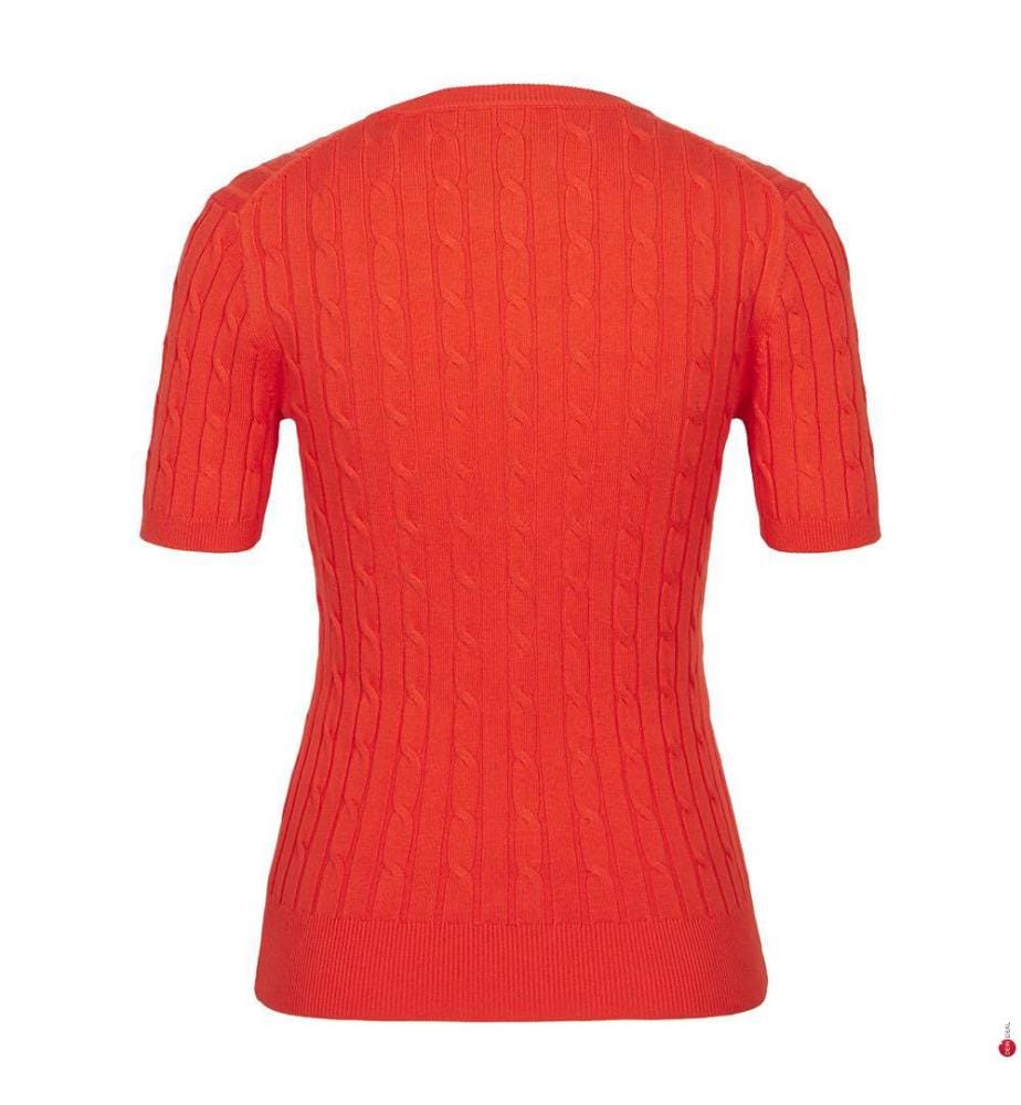 T-Shirt Stretch Cotton Cable C-Neck - Orange Red