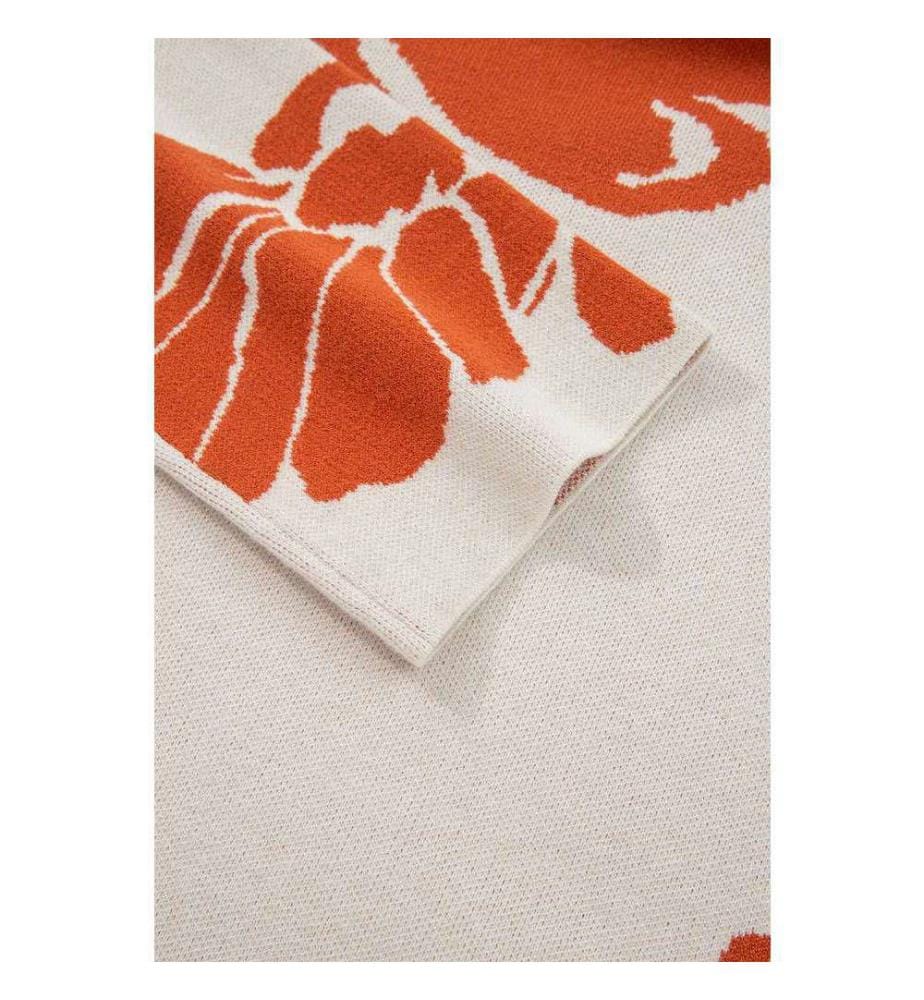 Pull Ample Beige À Manches Larges Et Motif Floral Audacieux - Beige
