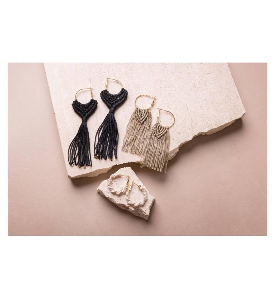 CREATIV COMPANY - Kits de bricolage Boucles d'oreilles en macramé Noir/marron olive/beige