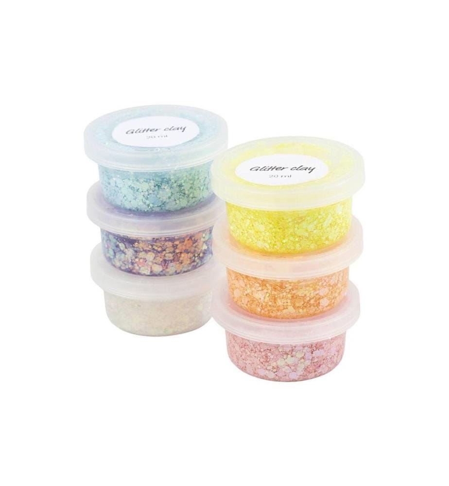 CREATIV COMPANY - Matière à modeler Glitter Clay 6 x 20 ml, couleurs pastel