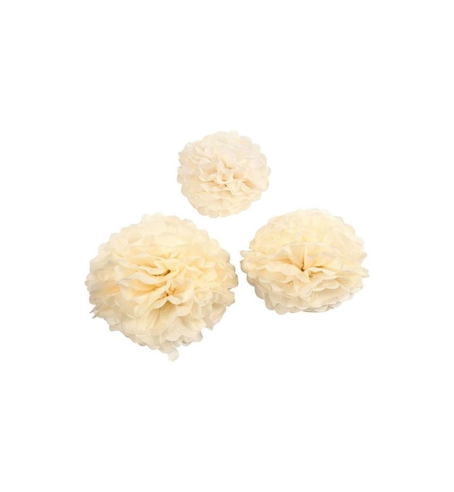 CREATIV COMPANY - Pompons 20 + 24 + 30 cm 3 Stück, Crème