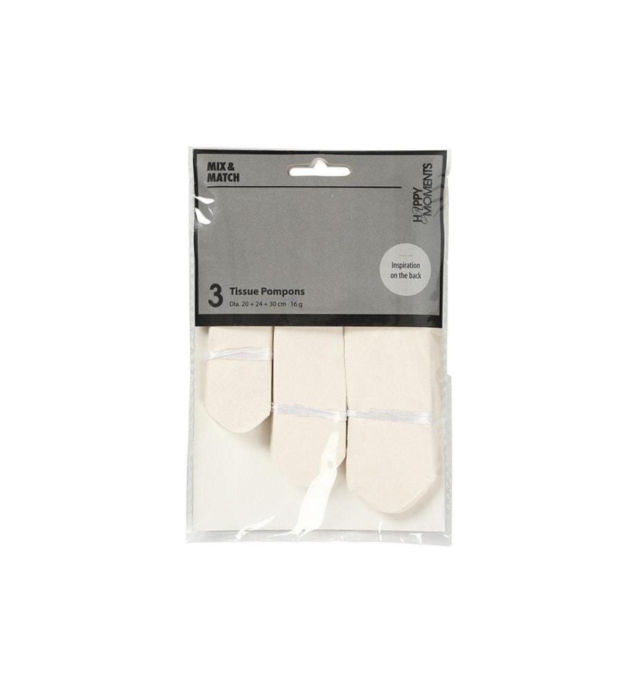 CREATIV COMPANY - Pompons 20 + 24 + 30 cm 3 Stück, Crème