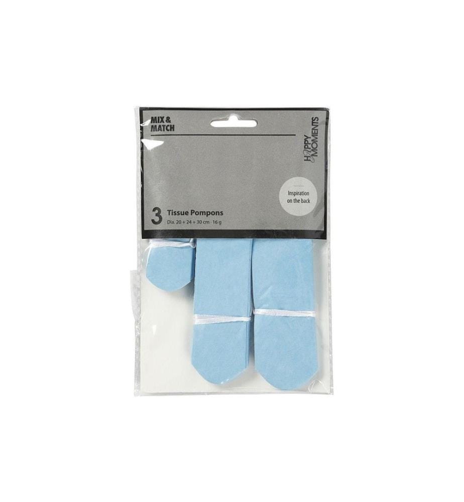 CREATIV COMPANY - Pompons 20 + 24 + 30 cm 3 Stück, Hellblau