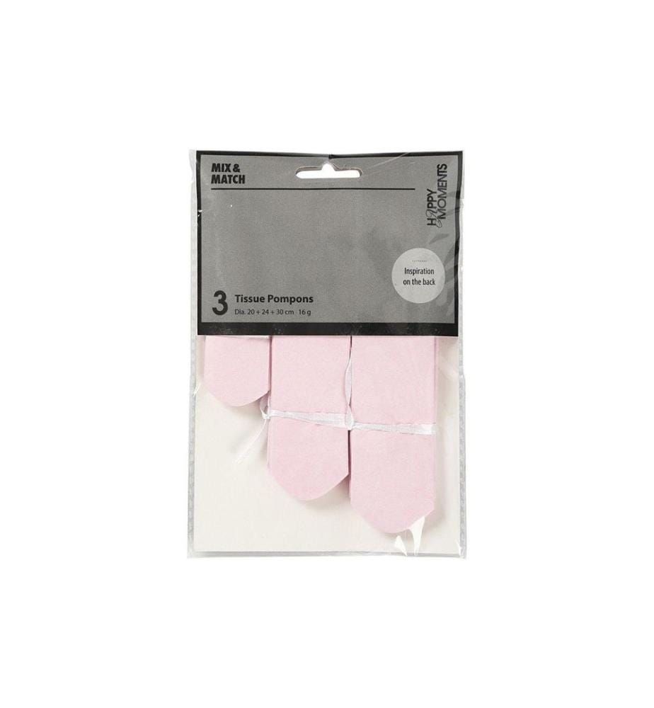 CREATIV COMPANY - Pompons 20 + 24 + 30 cm 3 Stück, Rosa