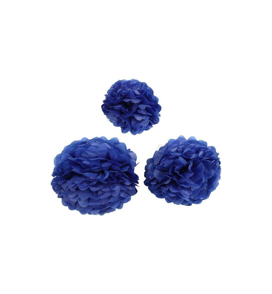 CREATIV COMPANY - Pompons 20 + 24 + 30 cm 3 Stück, Blau