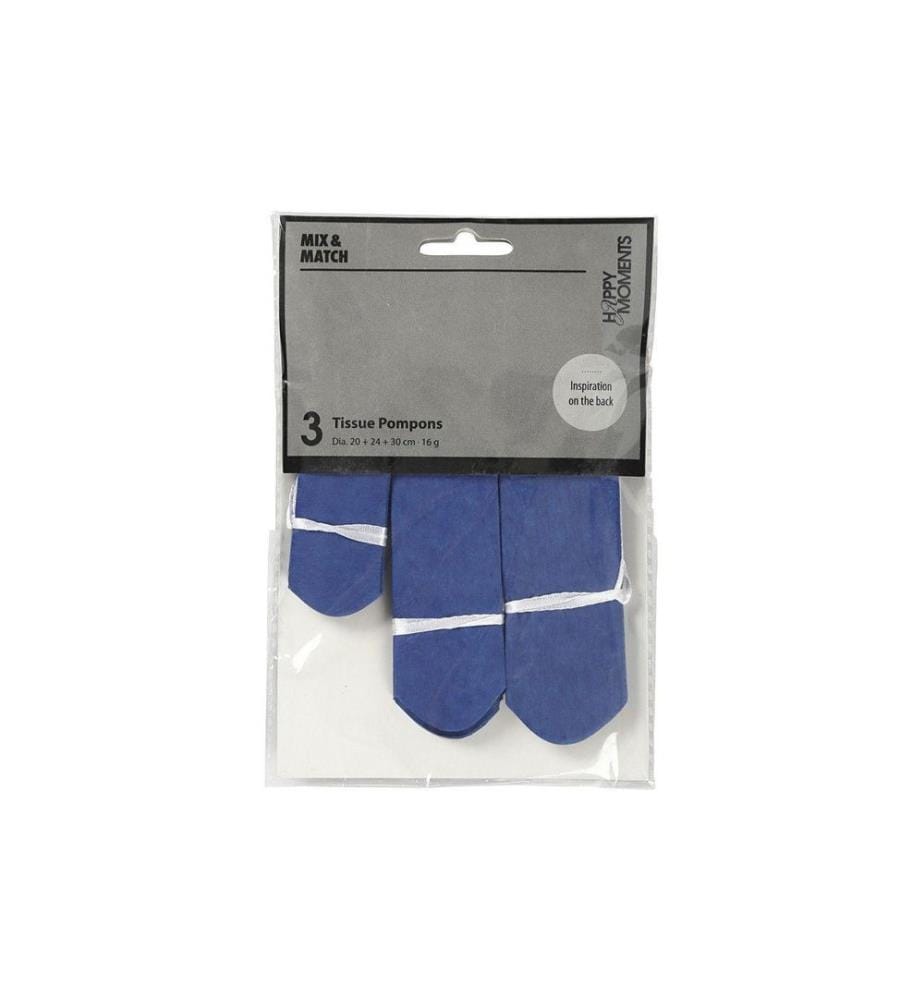 CREATIV COMPANY - Pompons 20 + 24 + 30 cm 3 Stück, Blau