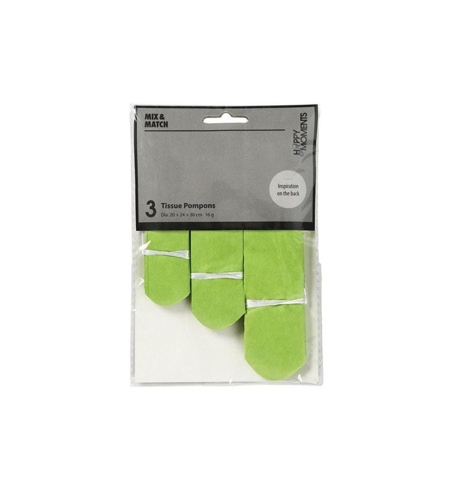 CREATIV COMPANY - Pompons 20 + 24 + 30 cm 3 Stück, Grün