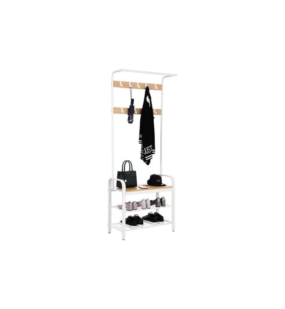 VASAGLE - Garderobe mit Schuhablage 183 cm, Weiss/Nature