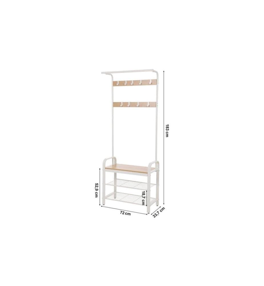 VASAGLE - Garderobe mit Schuhablage 183 cm, Weiss/Nature