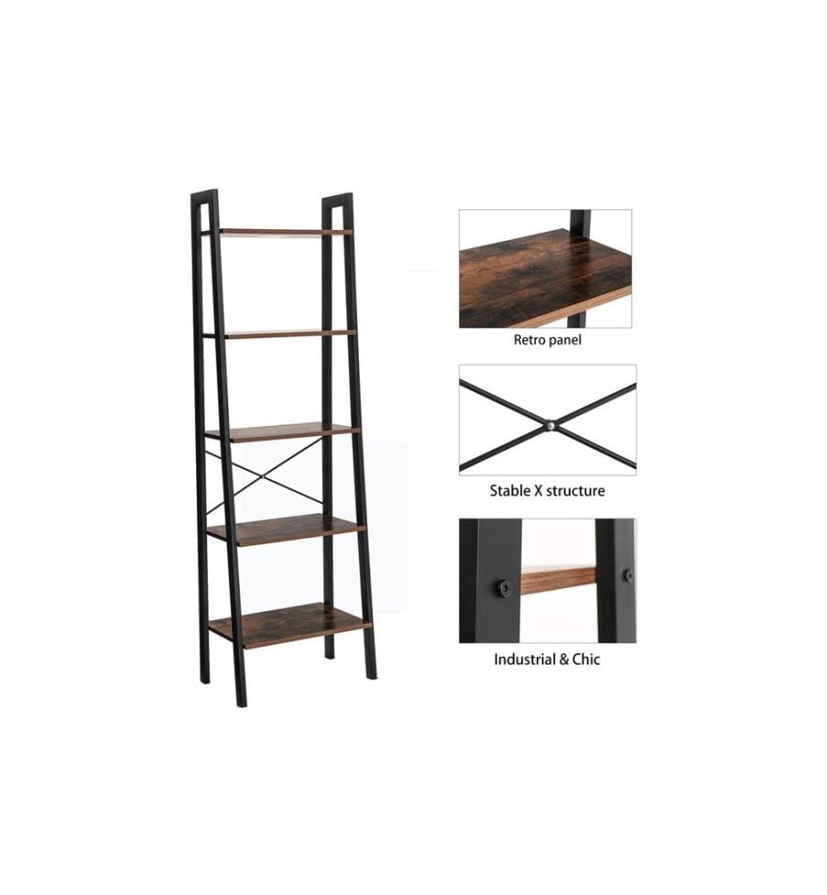 VASAGLE - Regal mit 5 Ebenen 56 x 172 cm, Schwarz/Braun