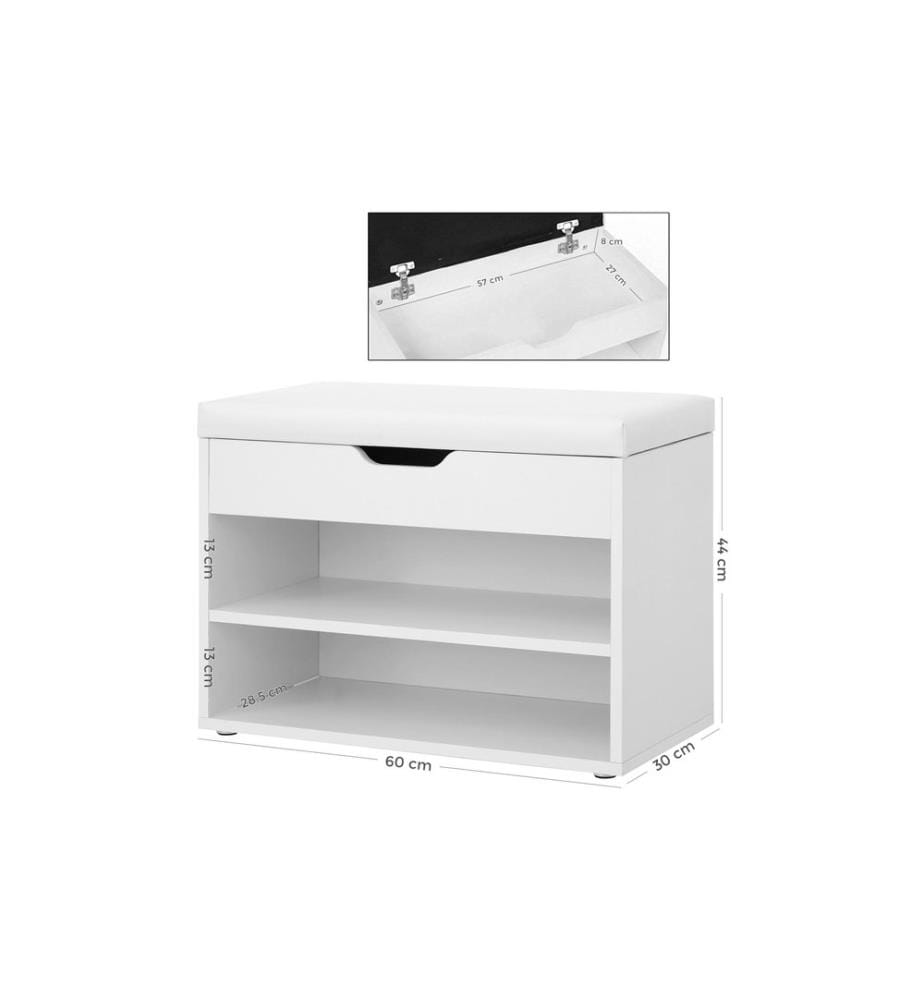 VASAGLE - Schuhregal mit Polsterbank 60 x 44 cm, Weiss matt