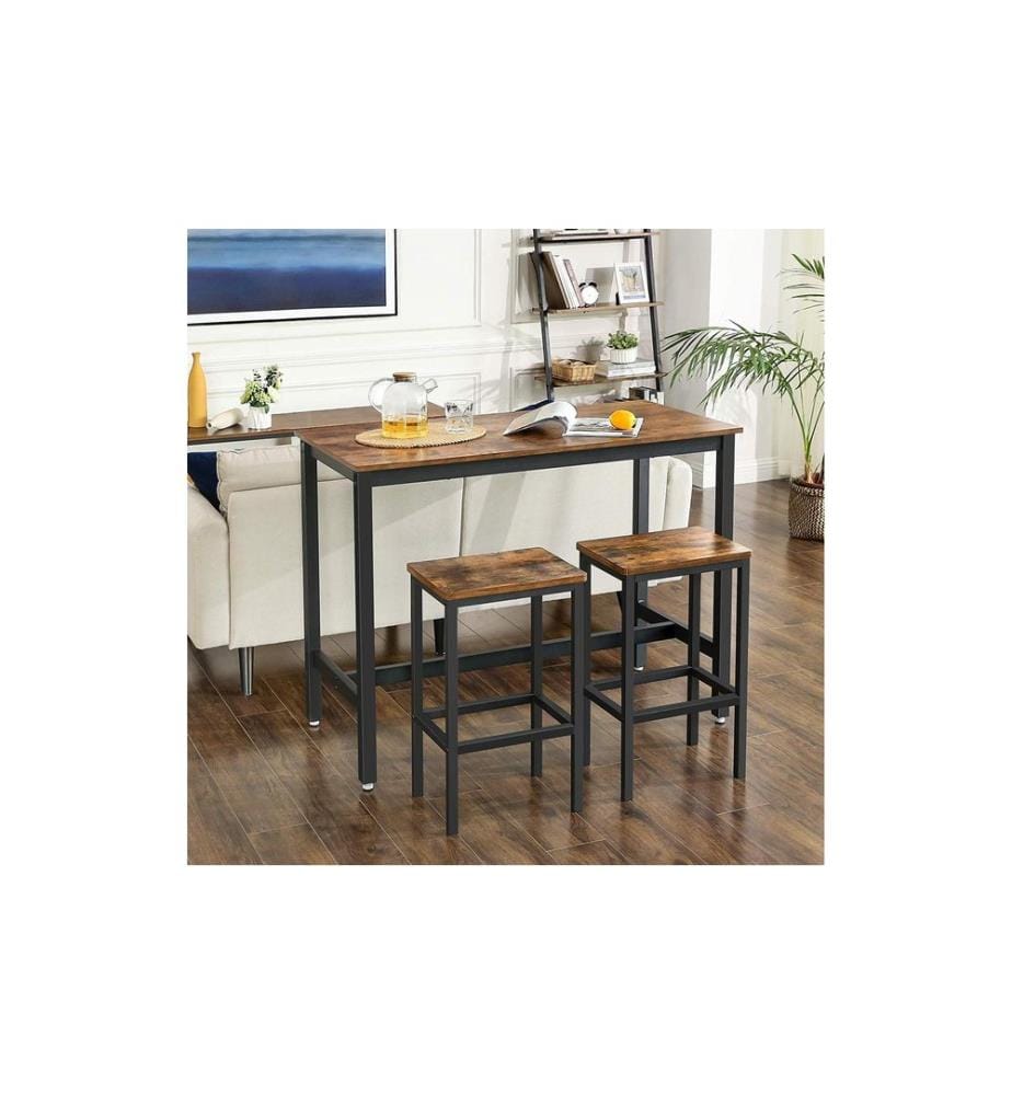 VASAGLE - Bartisch mit 2 Hockern 40/120 x 65 cm/90 cm, Schwarz/Braun