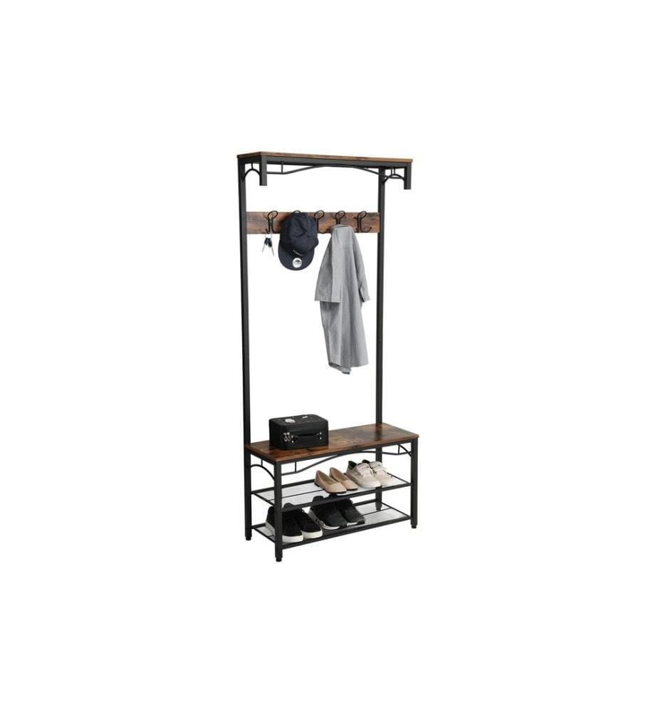 VASAGLE - Garderobe mit Schuhregal 178.5 cm, Schwarz/Braun