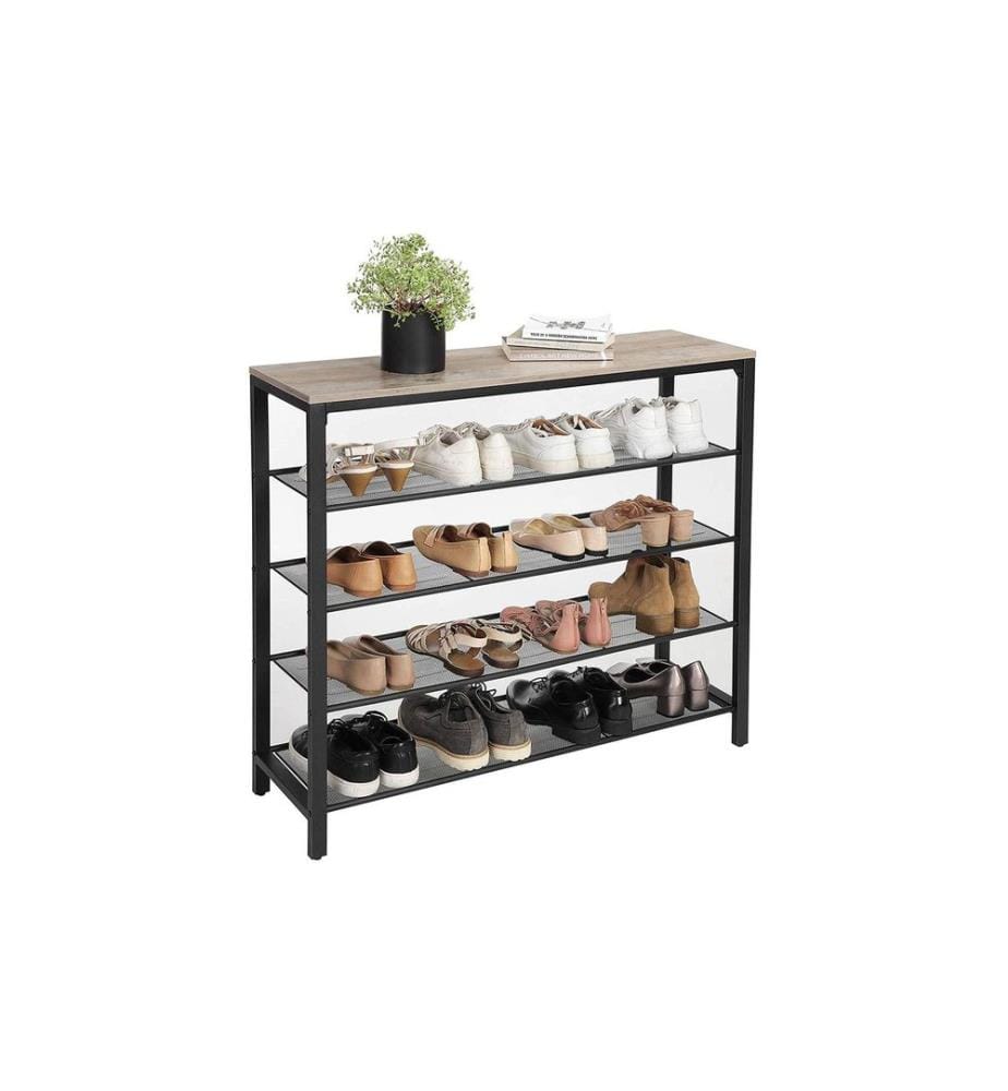 VASAGLE - Schuhregal mit 4 Ablagen 100 x 92.5 cm, Schwarz/Grau