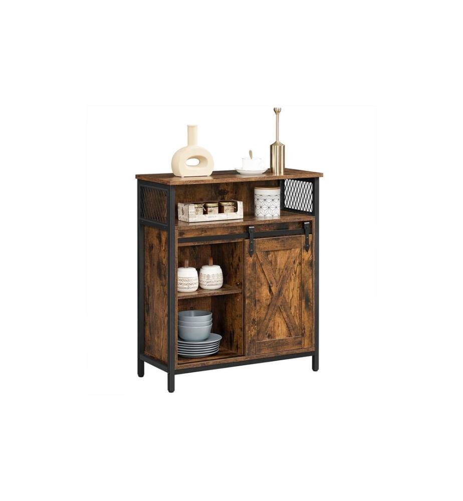 VASAGLE - Commode avec porte coulissante 70 x 80 cm, Noir/Brun