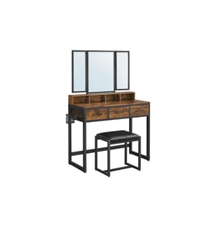 VASAGLE - Schminktisch mit Hocker 90 x 141 cm, Schwarz/Braun