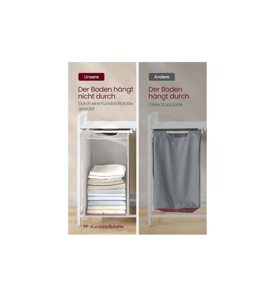 VASAGLE - Wäschekorb  mit Ablage 2 x 46 l, Grau/Weiss