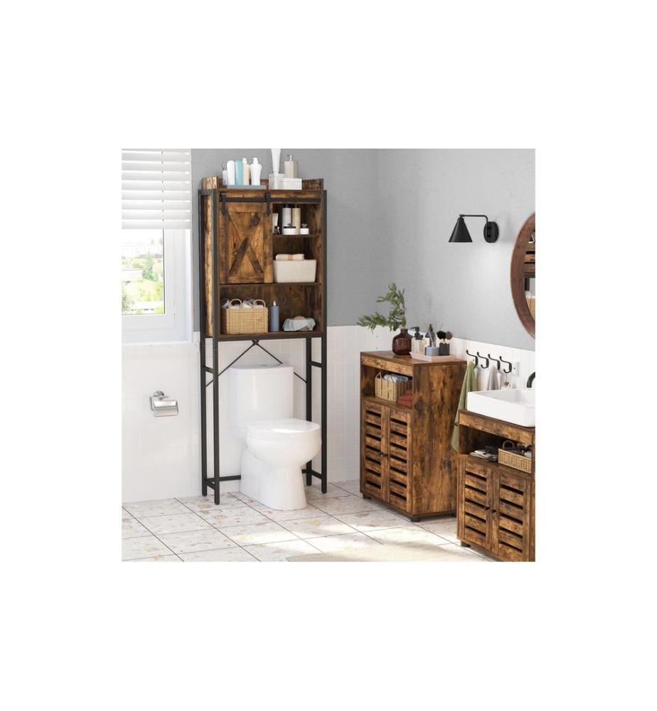 VASAGLE - Badezimmerregal mit Schrank 64 x 24 x 171 cm, Schwarz/Braun